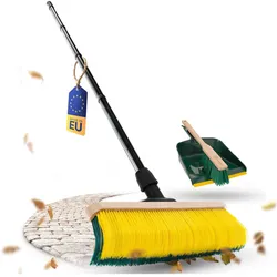 Novaliv Krallenbesen mit Stiel 60cm inkl. Kehrgarnitur Outdoor, Spezialbesen gebogenen Borsten, Reinigungsutensil, Grün, Gelb