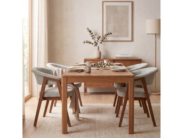 Chaise de salle à manger en bois - Nux - 61 cm - avec accoudoirs - chenille vert clair