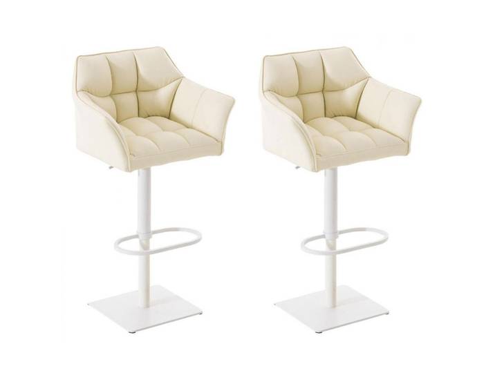 CLP Barhocker 2er Set Lederlook Creme, Metall, 64x88x45 cm, Esszimmer, Barmöbel, Barhocker