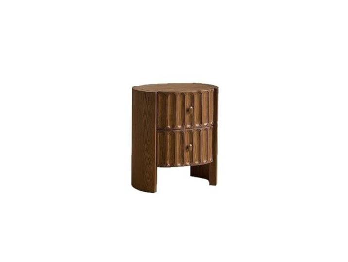 Nachtkästchen Retro-Nachttisch aus gebogenem Holz mit 2 Schubladen Geprägtes Paneeldesign, großer Stauraum for Schlafzimmerutensilien