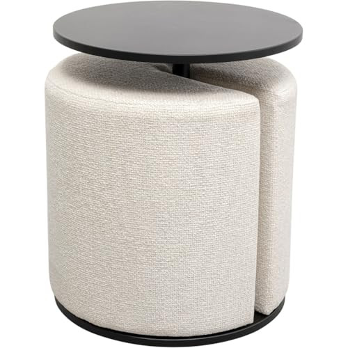 Kare Design Better Together Bijzettafel met kruk, 2-delig, crème/zwart, diameter: 46 cm