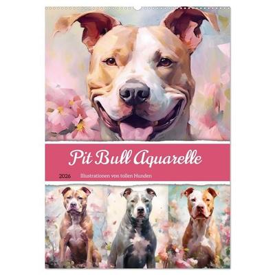 Pit Bull Aquarelle. Illustrationen von tollen Hunden (Wandkalender 2026 DIN A2 hoch), CALVENDO Monatskalender