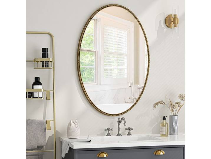 Miroir - FUNMOON - Ovale rétro - Cadre fer forgé doré - Support MDF - Fixations incluses
