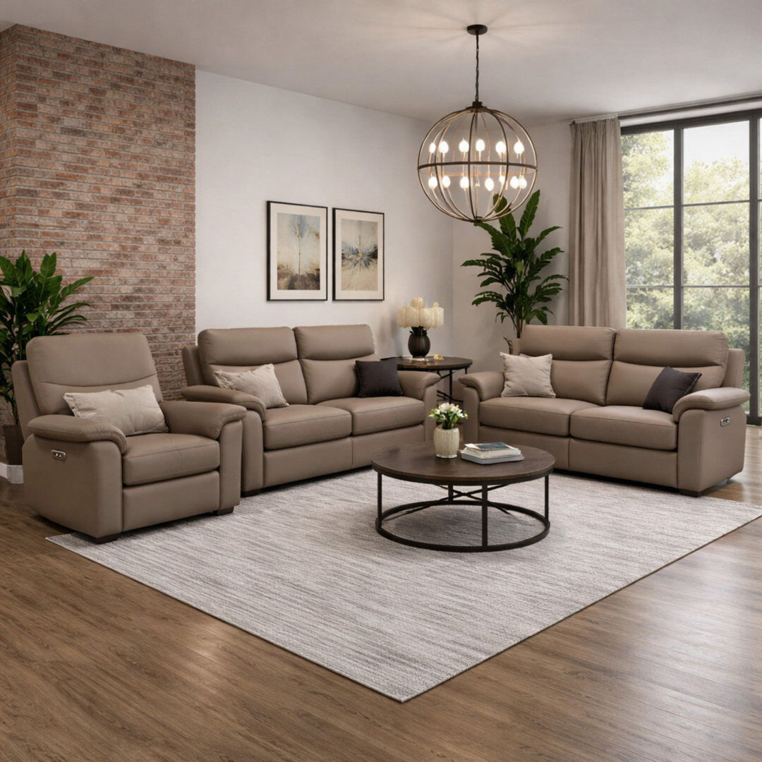 Fairmont Park Alessandrina Real Leather Power Recliner 3 + 2 + 1 Sofa Set with USB Charging Taupe 3