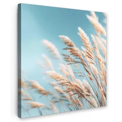 LEINWANDBILD Ziergras - Wind - Hellbraun Deko Wohnzimmer 20x20 cm
