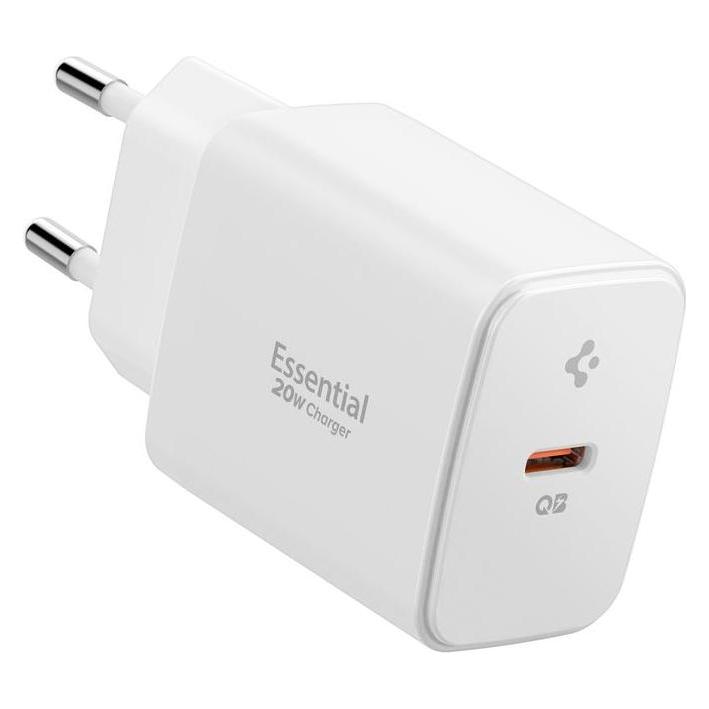 Spigen - Wall Charger Essential (EE201EU) - Type-C, GaN, Fast Charging, PD20W, Quantum Boost - White (20 W, 1 Port) (27359-0)
