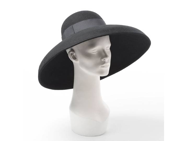 Vintage luxe défilé noir pur laine feutre disquette chapeau large bord femmes hiver Fedora Cloche melon chapeau de mariage église chapeau