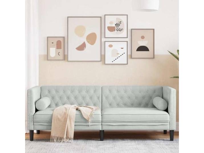 ZQQLVOO Sofa Hellgrau Samt 194 x 74,5 x 70,5 cm Chesterfield Design, Knopfheftungen, Schaumfüllung, Wohnzimmer, Langlebig