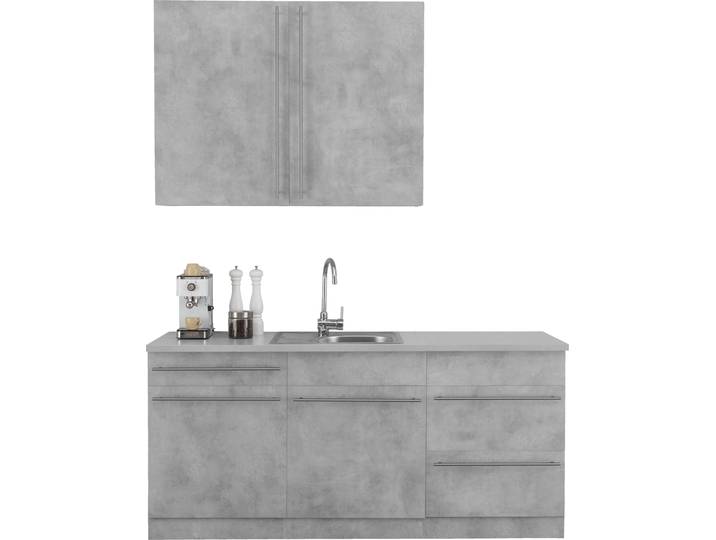 Küchenzeile, Holzwerkstoff, Grau & Betonfarben, 180×60 cm, Mit Edelstahl-Spüle, Chicago