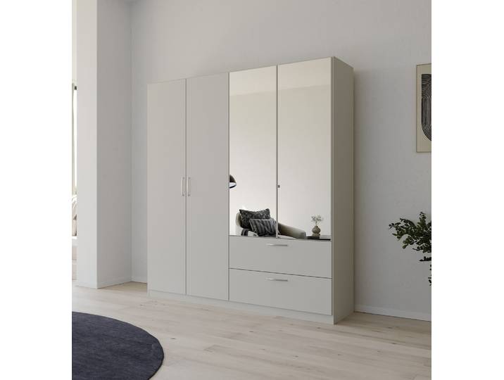 Kleiderschrank Drehtürenschrank Quadra-Spin , mit Spiegel & Schubkästen , seidengrau , verschiedene Größen