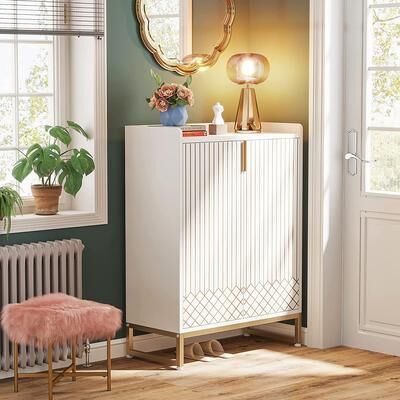Bluebell 5 Tier Shoe Cabinet with Doors 25 Pairs White Wood Shoes Organizer