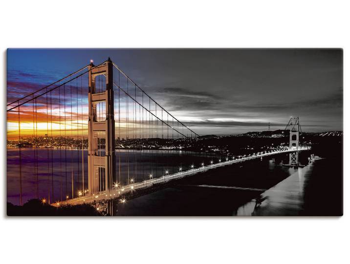 Leinwandbild ARTLAND The Golden Gate Bridge , schwarz (farbe bild(er): schwarz), B:100cm H:50cm, Bilder, Leinwandbild, auf Holzrahmen gespannt