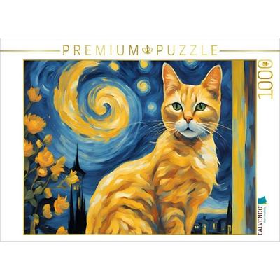 CALVENDO Puzzle Gelbe Katze gemalt nach van Gogh | 1000 Teile Lege-Größe 64x48cm Foto-Puzzle für glückliche Stunden