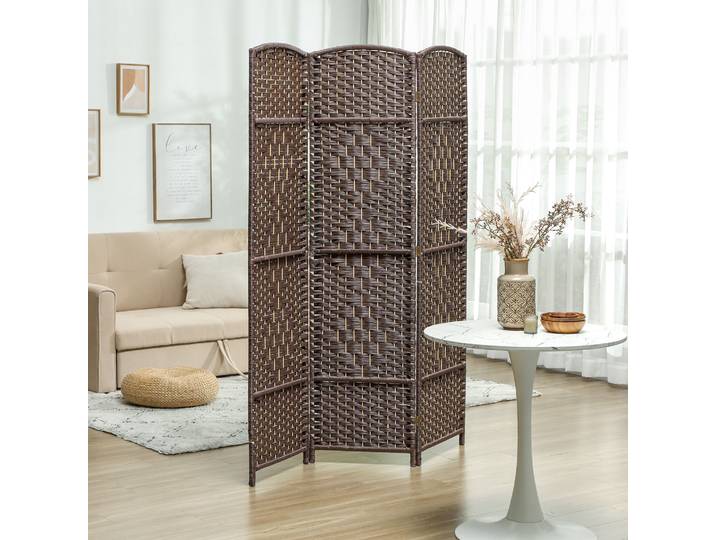 HOMCOM Paravent Bois 3 Panneaux Pliable 135x180cm Marron