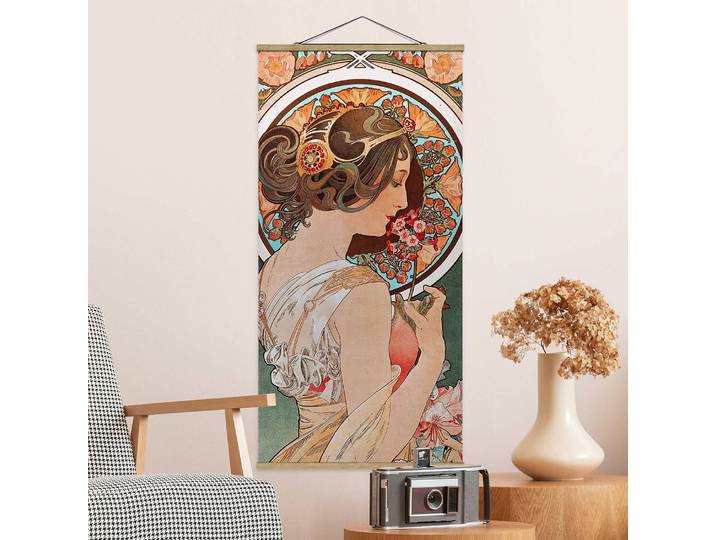 Stoffbild Alfons Mucha Schüsselblume Webstoff Multicolor 50 x 100cm