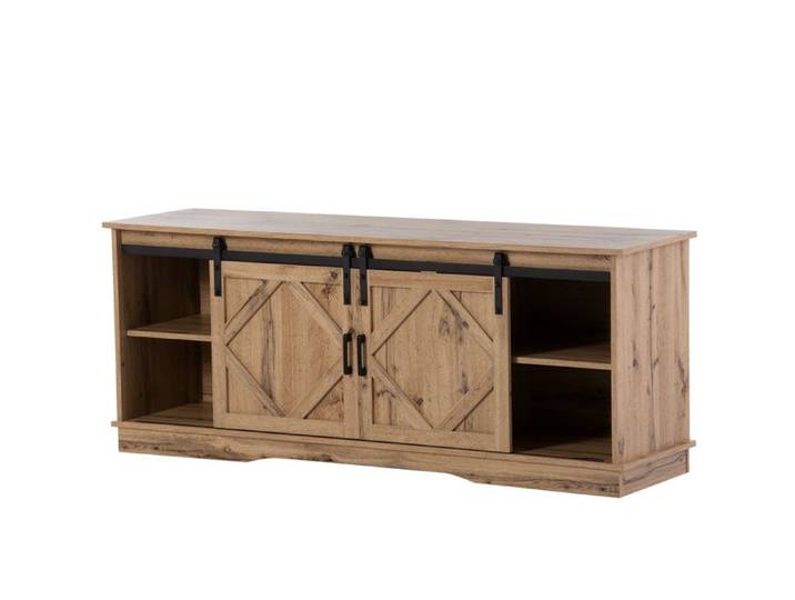 Meuble TV 150 cm – Portes coulissantes style grange – Marron rustique