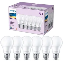 6er Set Philips E27 LED Lampen A60 4,9W wie  40W 2700 K Warmweiß 470 lm matt