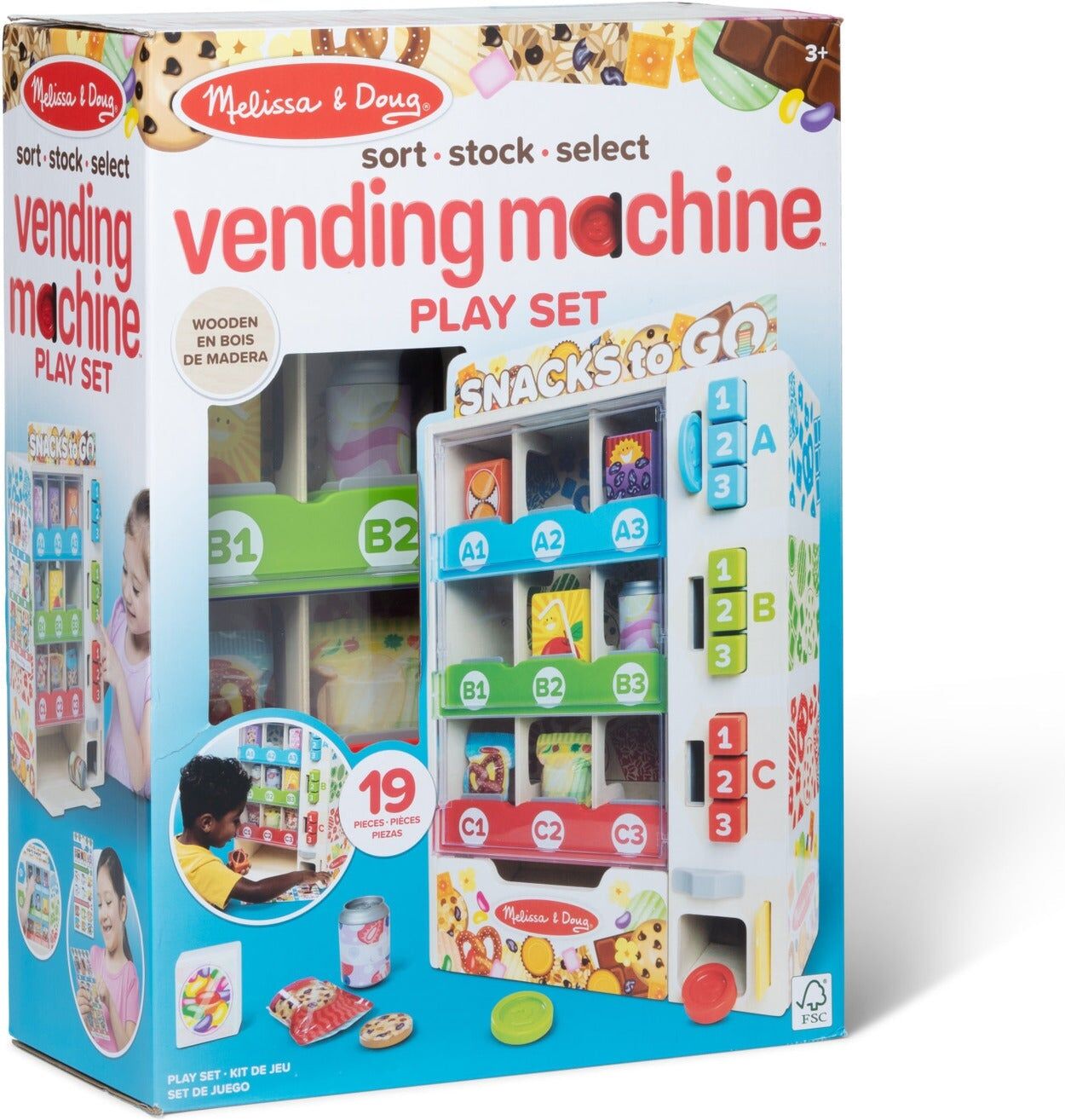 Melissa & Doug Sort, Stock, Select Wooden Vending Machine Play Set for Kids - Ages 3 and Up - Develops Fine Motor Skills and Role Play