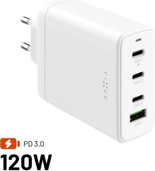 FIXED GaN mit 3xUSB-C und USB-Ausgang Unterstützung PD 3.0 120W weiß