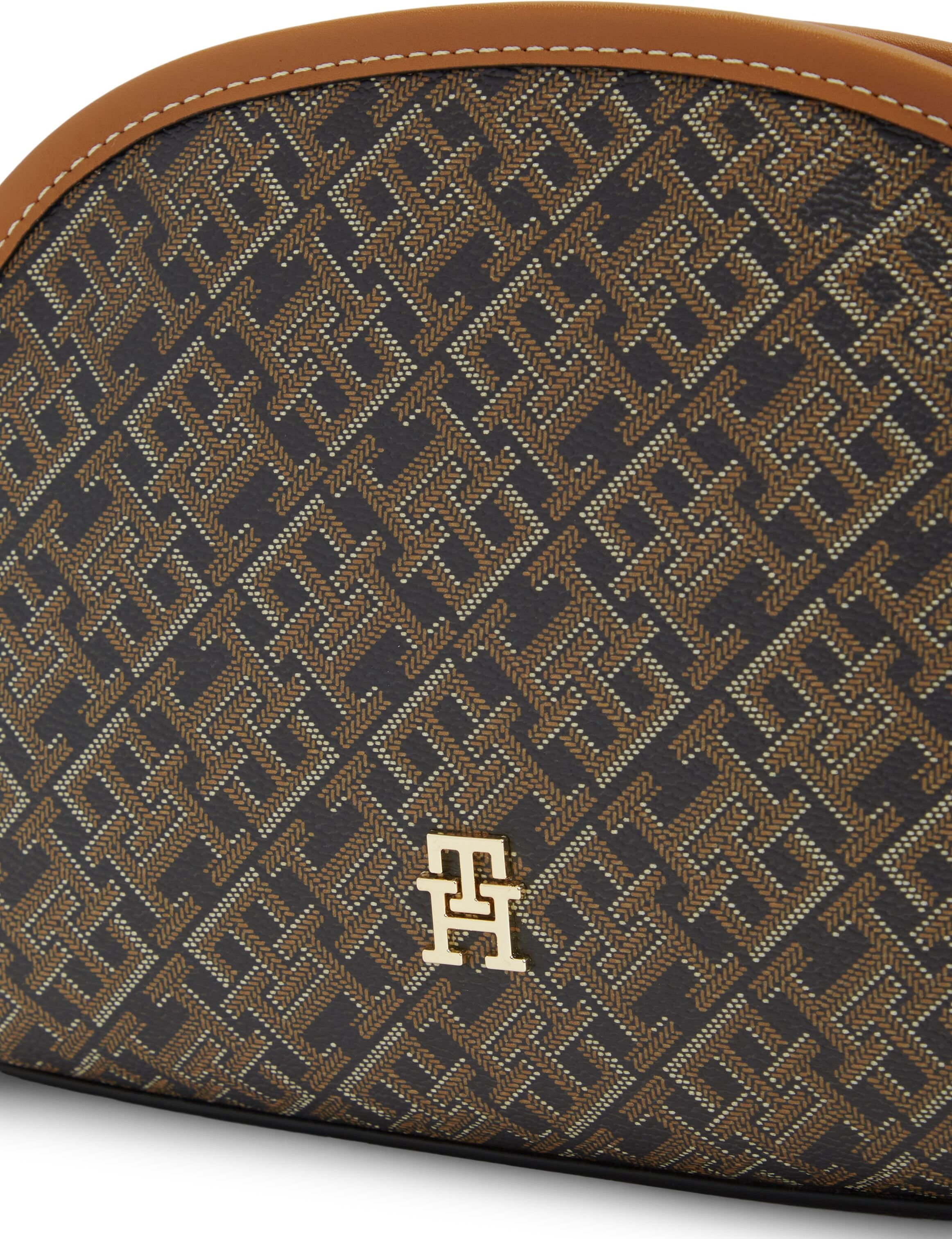 Kulturbeutel TOMMY HILFIGER "TH ICON WASHBAG MONO PRINT", Damen, Gr. B/H/T: 22cm x 17cm x 6cm, braun (schwarz kombiniert), Leder, Lederimitat, Taschen Kulturbeutel, Unisex Waschbeutel, Minibag mit TH-Allover-Print schwarz kombiniert B/H/T: 22cm x 17cm x 6