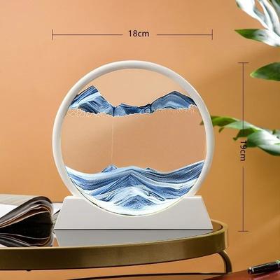 Inspire Select AquaMotion 360 Rotating Quicksand Art Frame Round Moving Sand Hourglass Desktop Decor white B