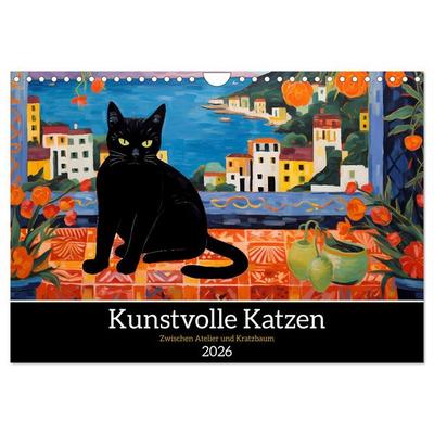 Kunstvolle Katzen (Wandkalender 2026 DIN A4 quer), CALVENDO Monatskalender