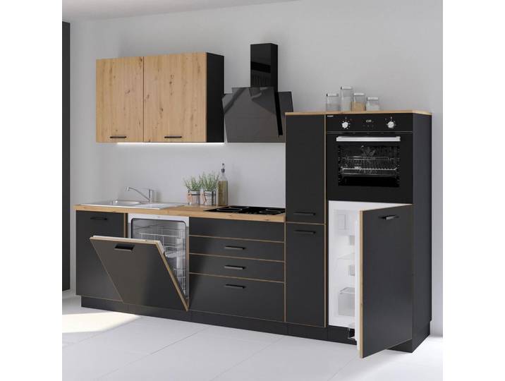 Küchenzeile Blacky ohne Geräte 280 cm Schwarz modern