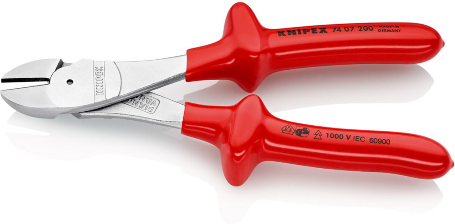 KNIPEX 74 07 200 Kraft-Seitenschneider tauchisoliert, VDE-geprüft verchromt 200 mm)