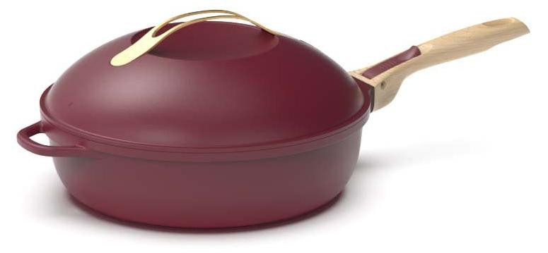 Dripio 8-in-1 koekenpan met afneembare handgrepen en stoommandje, 28 cm, 3,4 liter, robijnrood
