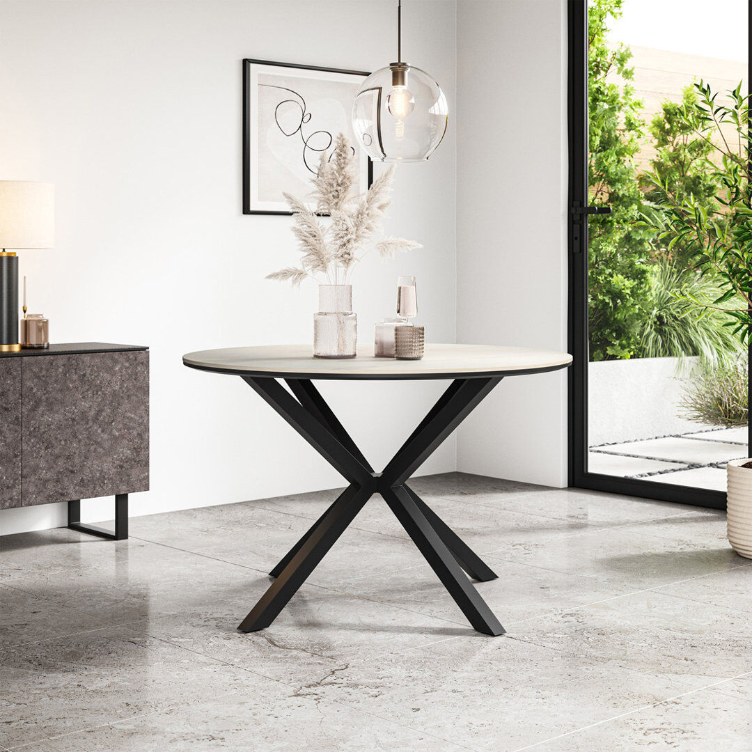 Metro Calne Sintered Stone Ceramic Round Dining Table 6-8 Seater White Marble