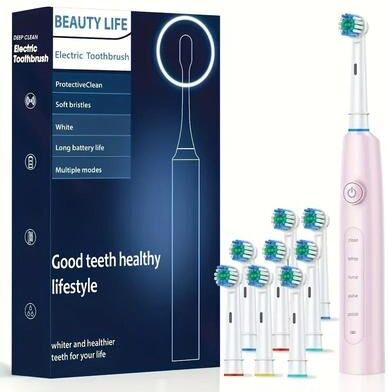 Uplift Essentials Electric Rotating Toothbrush With Replacement Heads For Adults pink 8 Brush