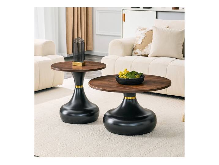 OKWISH Couchtisch Beistelltisch Sofatisch (2-St., mit Marmorlook Oberfläche und Holzoptik-Sockel), ideal als Wohnzimmertisch oder Sofatisch