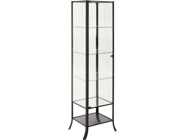 Xora Vitrine, Schwarz, Transparent, Metall, Glas, 5 Fächer, 45x180x40 cm, Wohnzimmer, Wohnwände, Vitrinenschränke