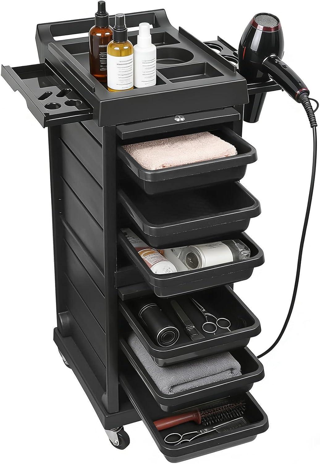 Rollbarer Beauty-Roller mit 6 Ebenen, Haarschrank, Organizer für Friseure, Werkzeugwagen mit mehreren Schubladen, freistehende Möbel mit 4 Universalrollen