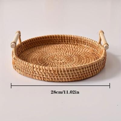Smart Shopping Spot Handwoven Rattan Tray & Food Storage Basket Eco Friendly Kitchen Organizer With Lid, Farmhouse Home Decor l