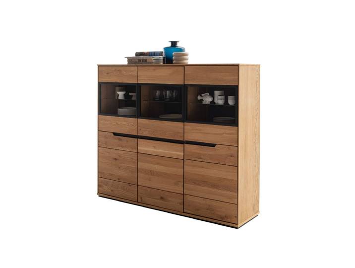 Highboard mit Glastüren Wildeiche geölt massiv 153 cm - ARAYA