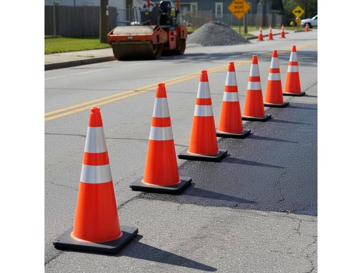 Lot de 6 cônes de signalisation de 36 pouces, cônes de sécurité routière avec base lestée noire, cônes de sécurité routière en PVC orange, cônes de signalisation de danger