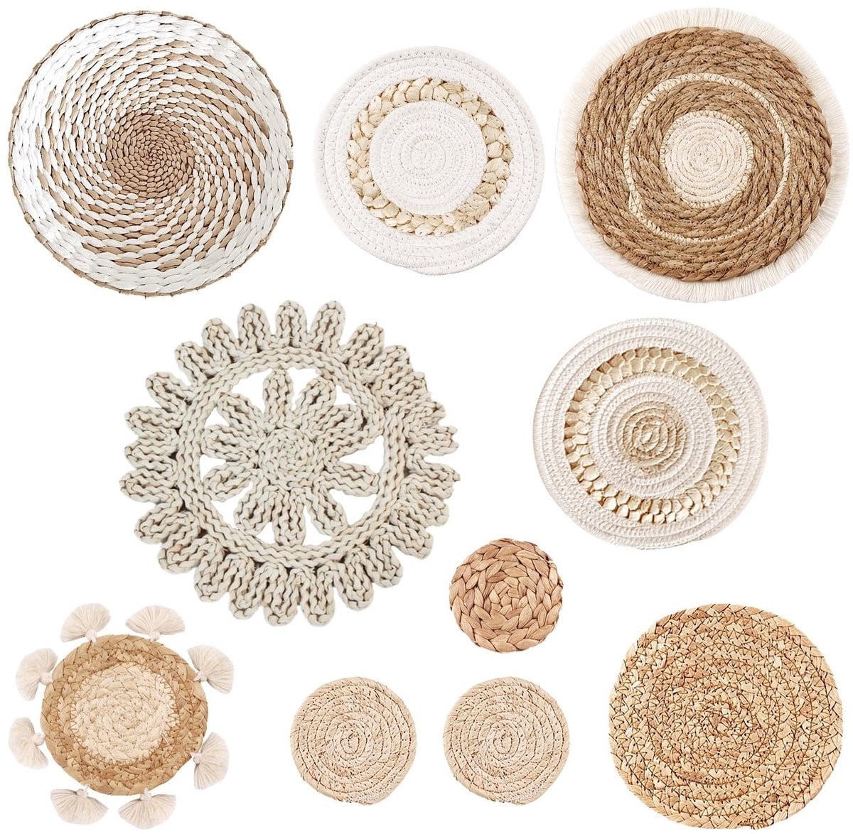 Omgoods - Boho Wanddecoratie Set van 10 Handgeweven Wandmandjes
