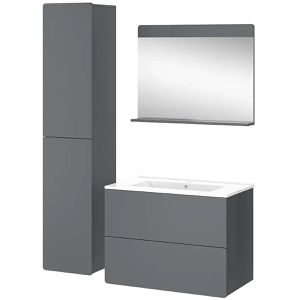 Vicco Badmöbel-Set Izan, grau, 3-teilig, mit Waschtisch, Spiegel & Badschrank