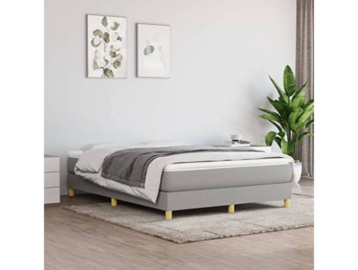 Atmungsaktiver Stoff Boxspringgestell Stabiler Stützbeine Grau 140 x 190 cm Boxspringbettgestell Hellgrau 140x190 cm Stoff Bettrahmen mit Kopfteil Stabiler Lattenrost Ohne Matratze Schlafzimmer Möbel