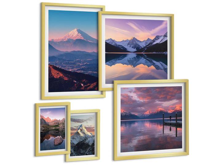 Tulup Bilder SET 5er Set - 50x50 cm & 20x30 cm & 40x60 cm Goldrahmen - Nachtstadt mit Neonlichtern, Goldfarben, Kunststoff, Rechteckig, 40x60 cm, gerahmt, Bilder & Rahmen, Bilder