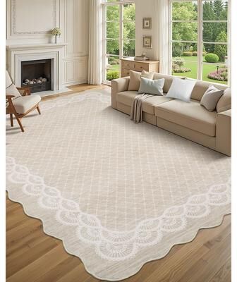 Garvee Lace Bordered Modern Geometric Scalloped Area Rug