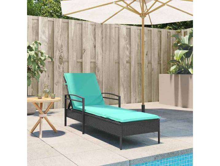 Noir Transat avec coussin 1-personne Noir 63x200x81 cm polyrotin - Siège de balcon LV65222