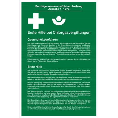 Aushang, Erste Hilfe bei Chlorgasvergiftungen - 200x300x0.45 mm Aluminium geprägt