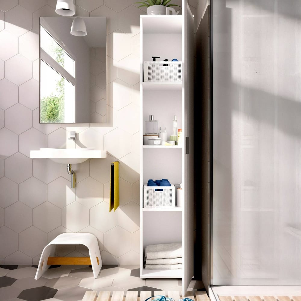 Dmora Armario multiusos 1 puerta imitación madera blanca 39x35h190 cm