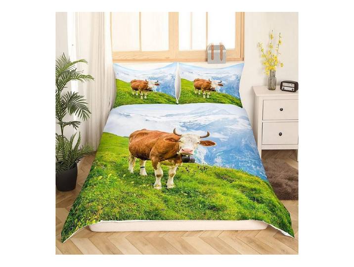 LuxusKollektion Kinderbettwäsche Bettwäsche Kuh 135x200 Kinder Bauernhaus