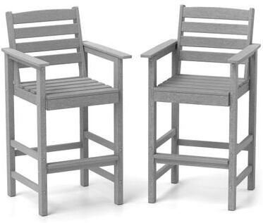 Costway Patio HDPE Adirondack Bar Chairs Set of 2 with Wide Armrests-Gray