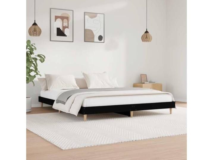 RJPLMFV Bettgestell, 120 x 200 cm, Schwarz, ohne Matratze Langlebiges Holzwerkstoff, robuste Holzbeine, Sperrholzlatten inklusive, Lattenrost