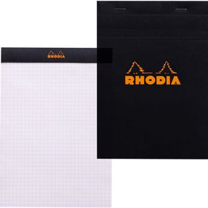 Rhodia Notizblock 162009C, schwarz, A5, kariert, 80 g/m², geheftet, 80 Blatt / 160 Seiten