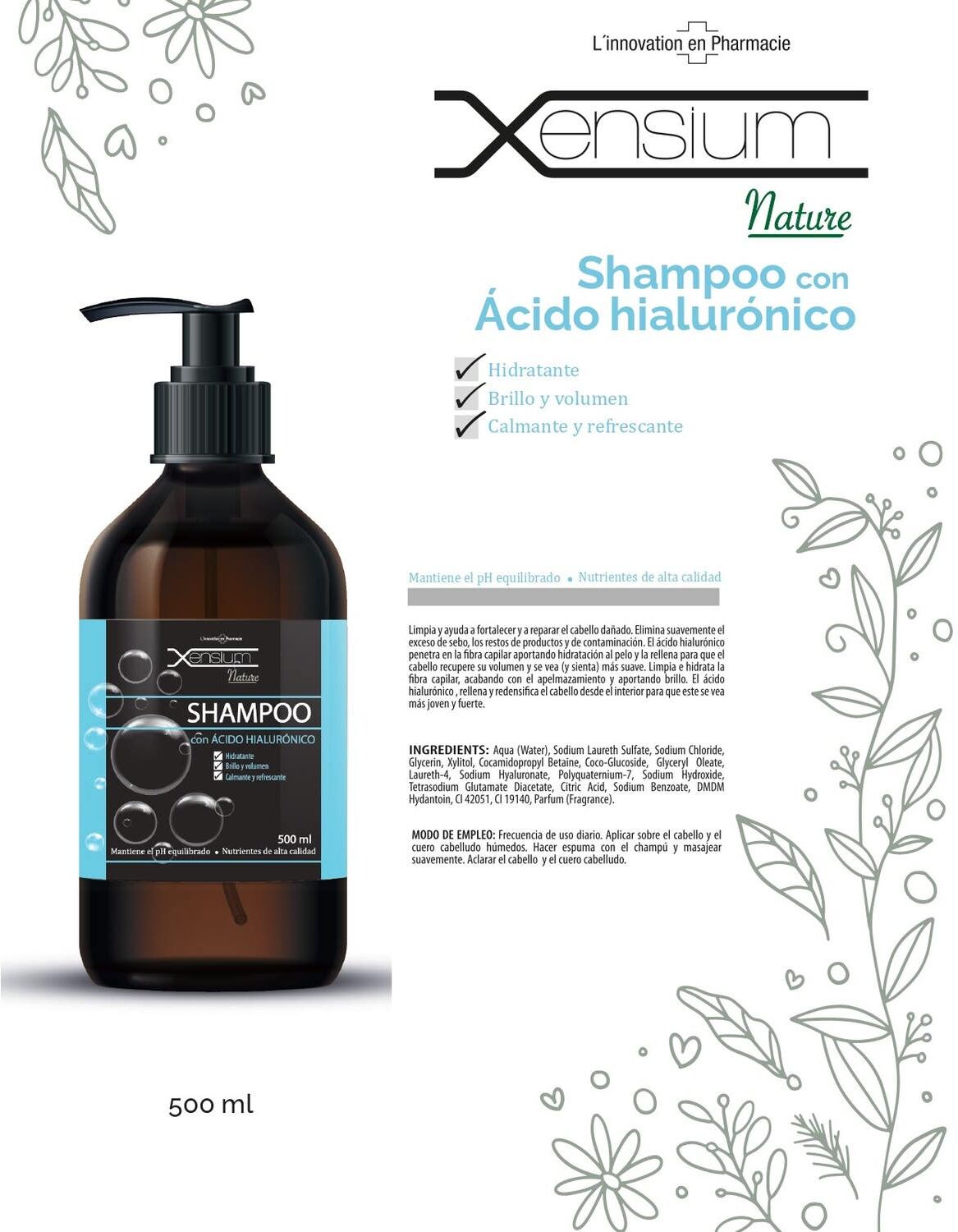 XENSIUM Nature Champú Ácido Hialurónico 500 ml